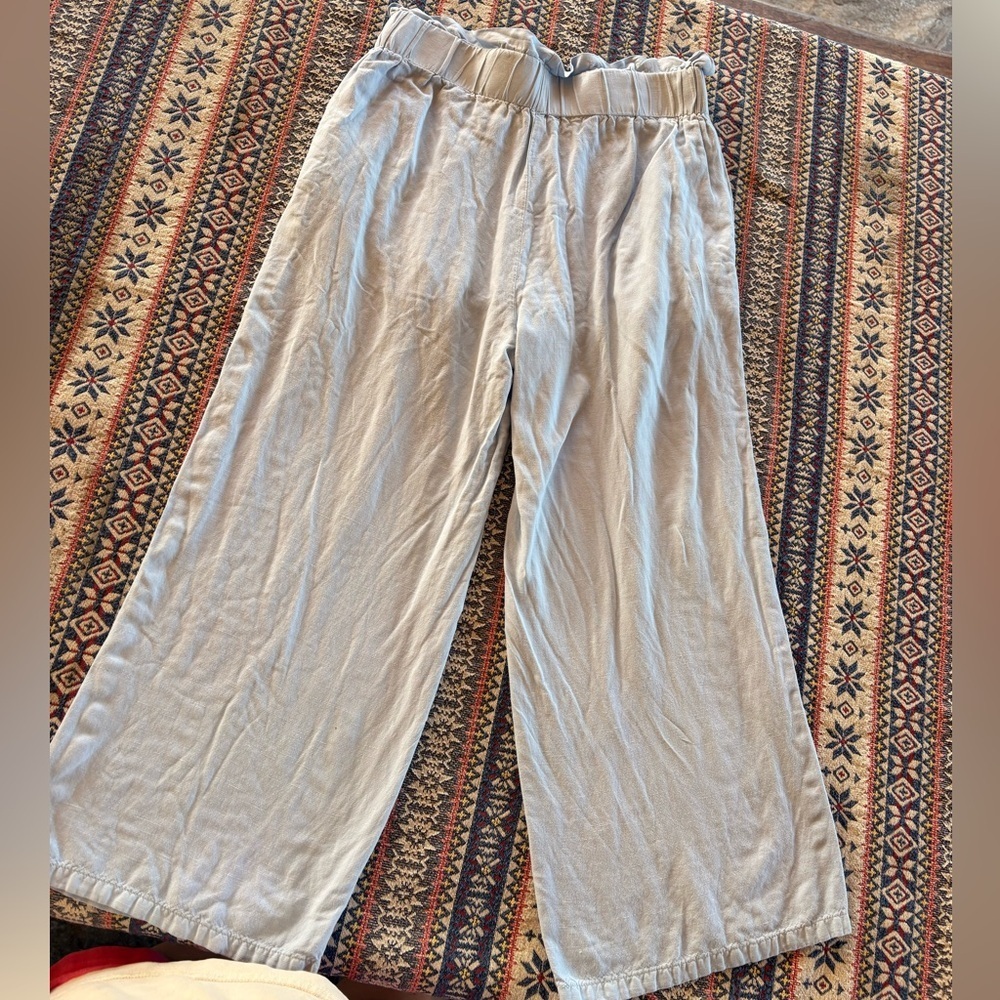 Elodie Boutique Ruffle Light Blue Linen Wide Leg Pants Size M Cottagecore Spring - Picture 5 of 5